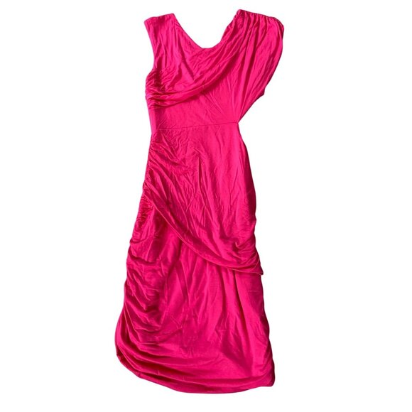 Bebe Dress Bodycon Side Cut Out at Waist Pink Draped Ruched Sleeveless Medium - Picture 2 of 12